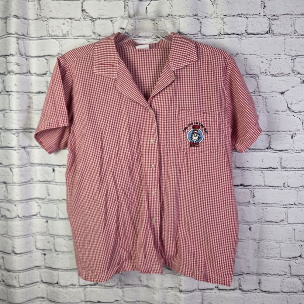 Vintage Dr Seuss Cat in the Hat Women's Large Red Checkered Shirt